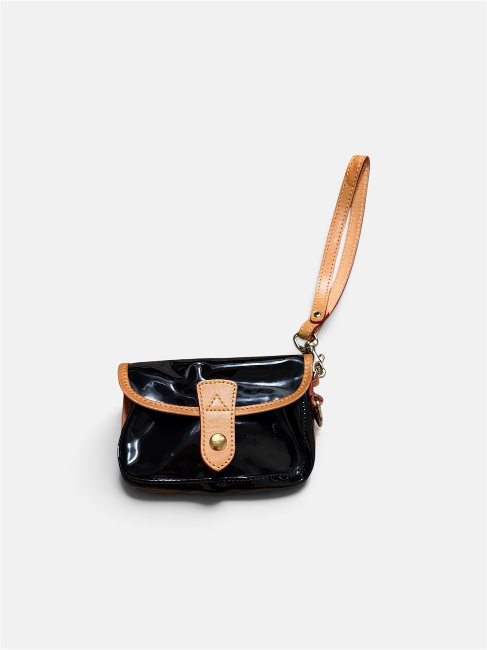 Dooney & Bourke Black Patent Wristlet with Tan Leather Trim